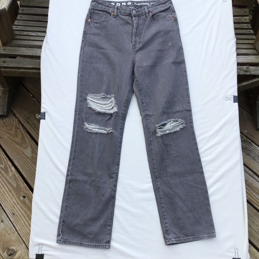 S.O.N.G 90s Boyfriend Jeans Womens Size 9/29 Black Distressed Denim Button Fly